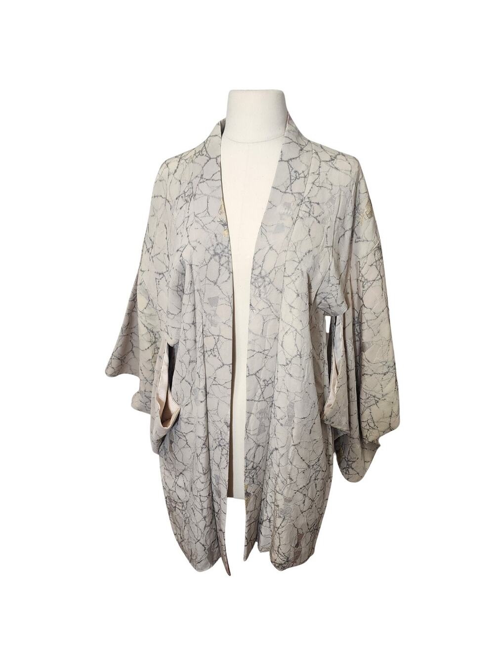 Vintage Kimono Jacket – Gray Brocade, Fully Lined, Unique Piece